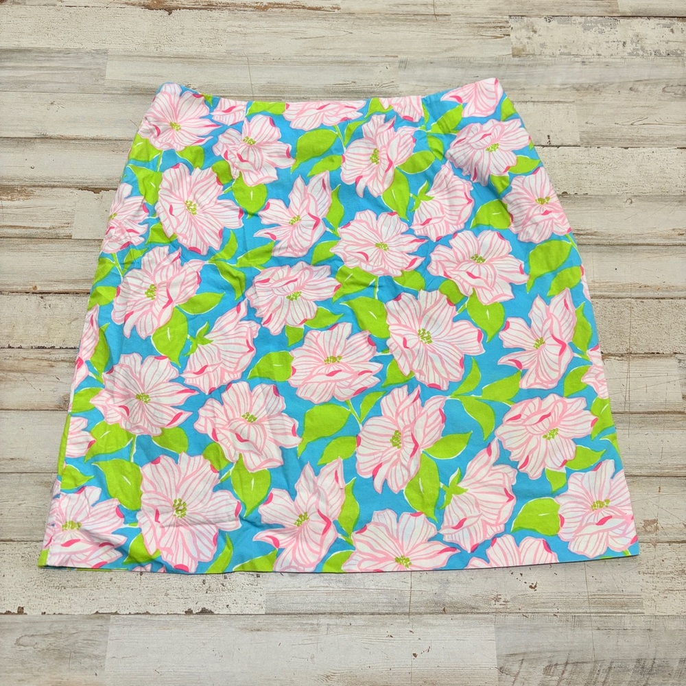 Lauren Ralph Lauren Blue Pink Green Tropical Floral 100% Cotton Skirt Size 6